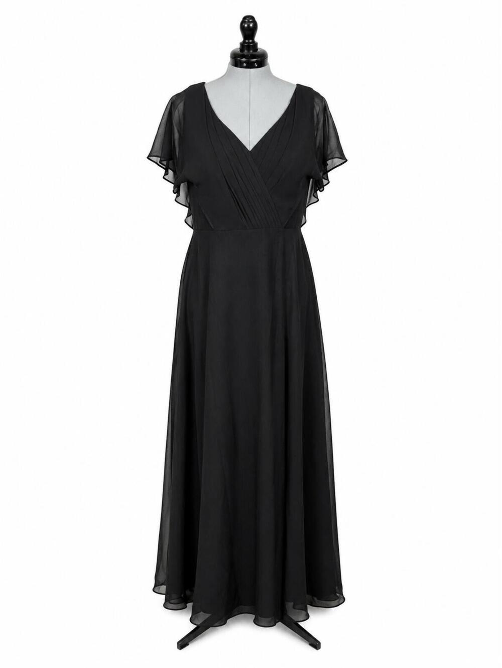Azazie Rylee Black Chiffon A-Line Pleated Bridesmaids Dress (Size 12)